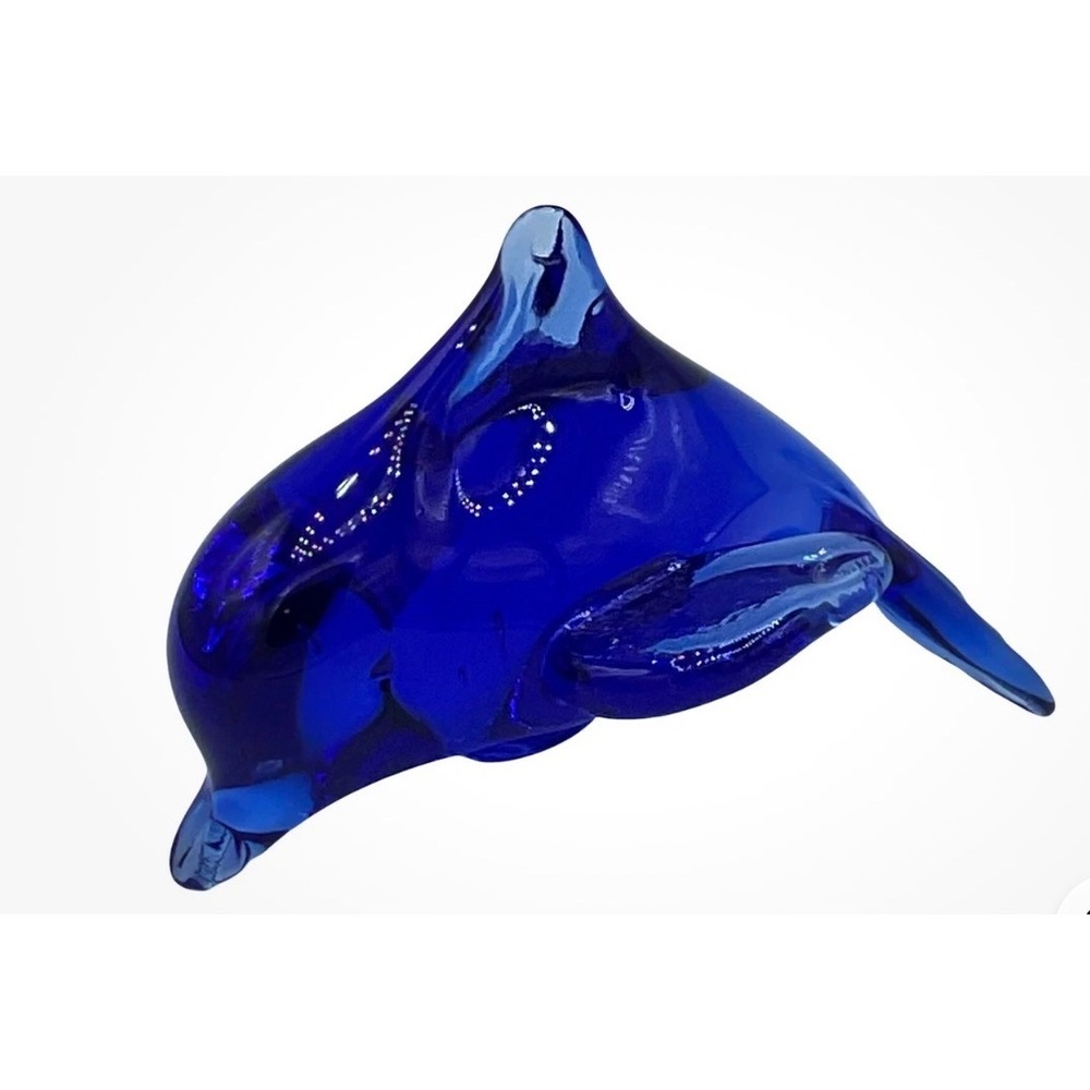 Vintage glass Dolphin 4" Cobalt Blue Hand Blown Coastal Figurine Decor